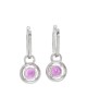 Pave Diamond Hoops with Pink Sapphire Diamond Halo Charms in Gold